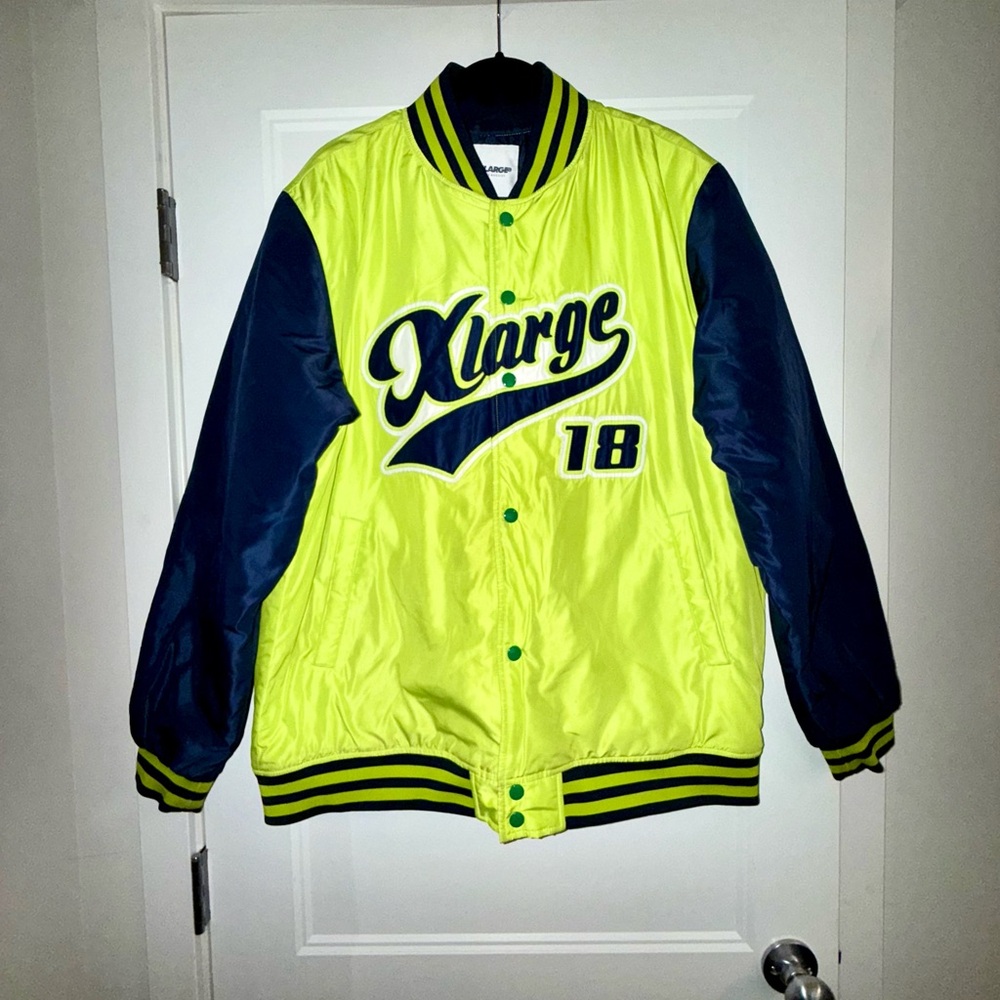 XLARGE Neon Green and Navy Varsity Jacket